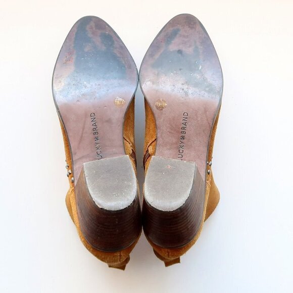 Lucky Brand Latinia Brown Suede Leather Almond Toe Studded Ankle Boots Booties 7 - Picture 8 of 16